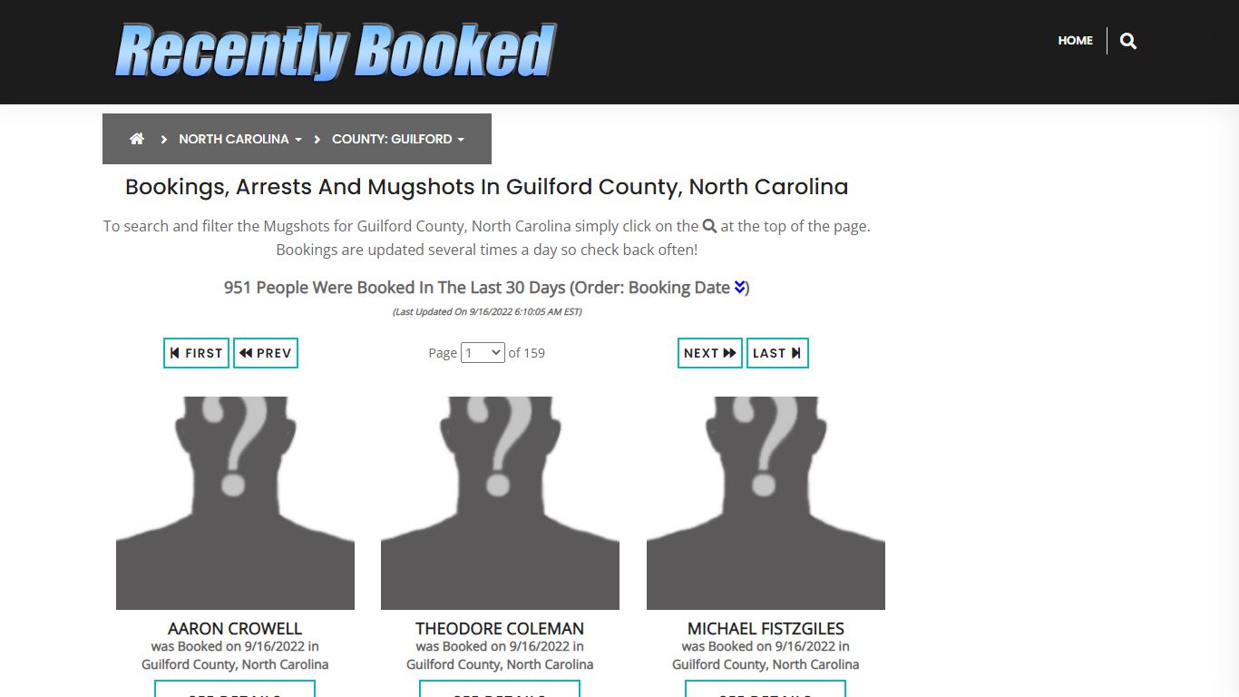 Bookings, Arrests and Mugshots in Guilford County, North Carolina